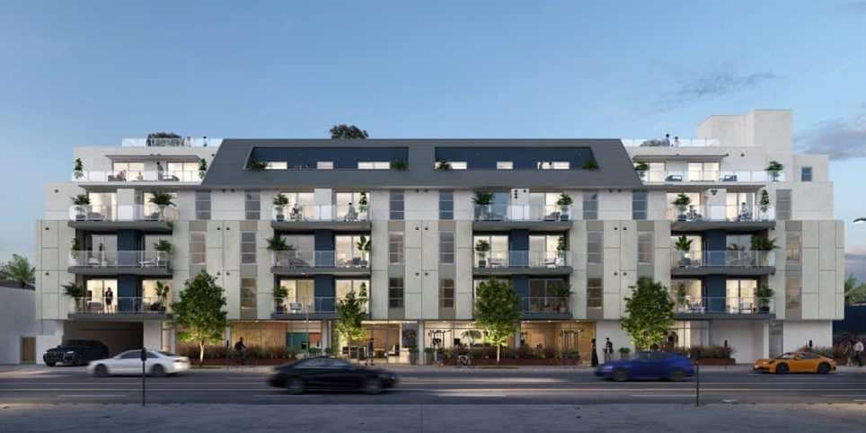 Rendering of the 2121 Westwood project, looking from the east side of the street.